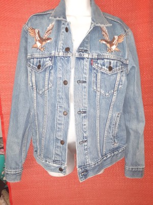 Limited Levi's  Denim Trucker DenIm Jacket,  SZ M Eagle and Japan Map embroidery