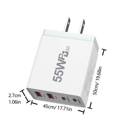 55W 4 Port USB-C PD Fast Charging Wall USB C Charger Power Adapter US Plug