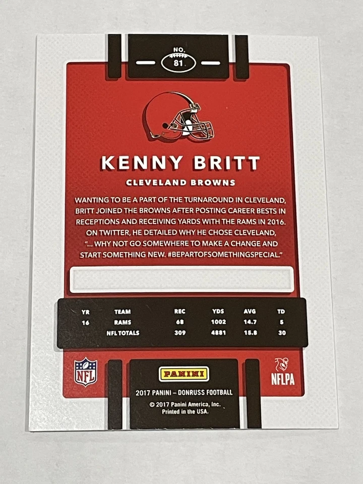 2017 Donruss Football #81 - Kenny Britt - Cleveland Browns - Image 2 of 2