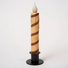 Country Primitive Candy Cane Striped Timer Taper Candle 7" Grungy