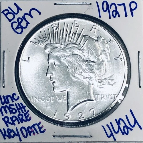 1927 P BU UNCIRCULATED SILVER PEACE DOLLAR AUTHENTIC U.S.MINT COIN KEY DATE 4424