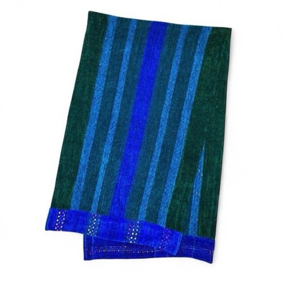 Vintage Legere Wear Green Blue Soft Terry Cloth Embroidered Large Scarf