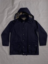 Barbour A960 Beaufort Coated Cotton Hooded Navy Jacket - Size M