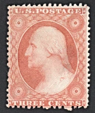 US Sc# 25 *MINT NO GUM {"SCARCE TYPE I" } 3c WASHINGTON OF 1857 W THIN CV$ 1,250