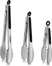 3-Pack Stainless Tongs 7/9/12in 600°F Heat Resistant Locking BBQ Salad