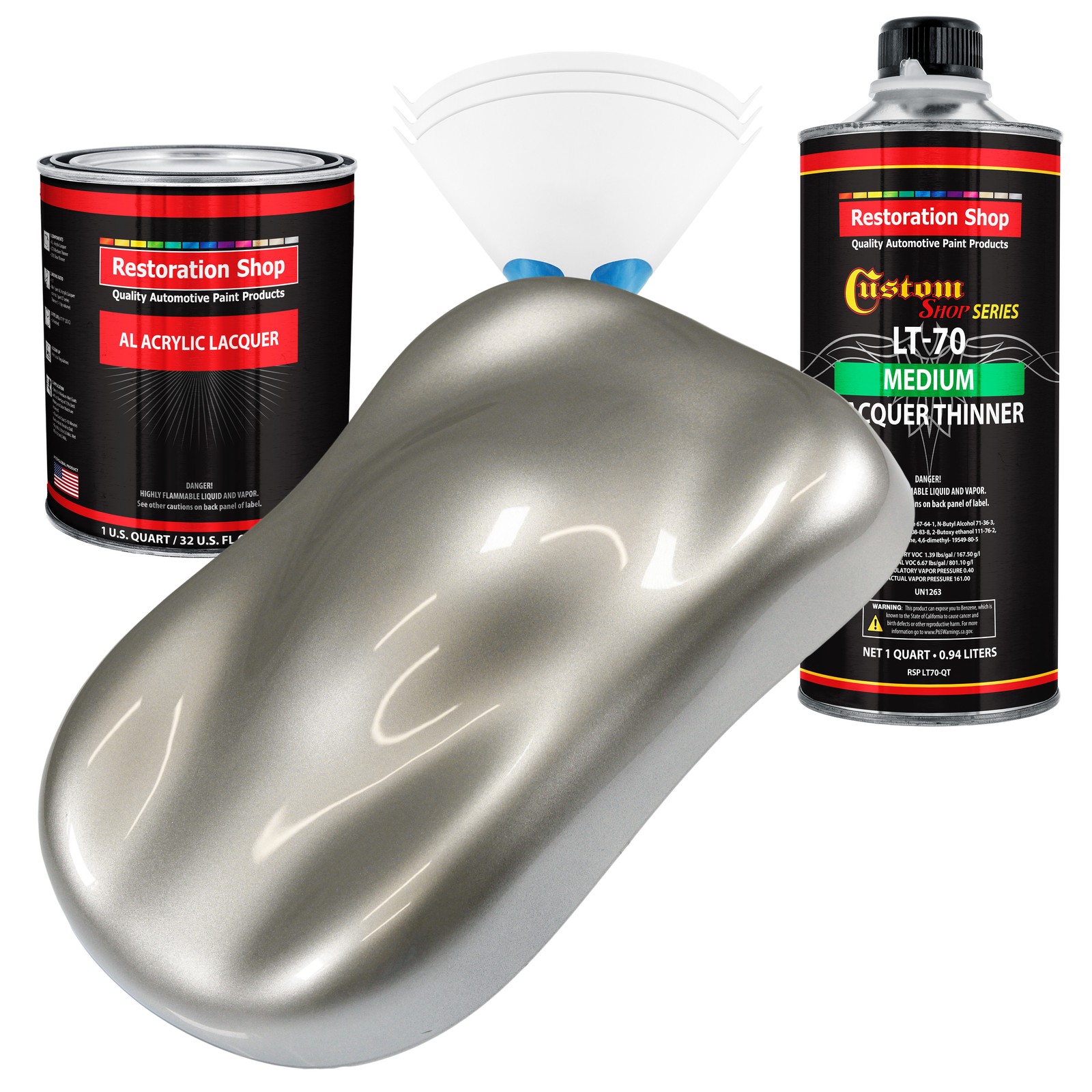 Pewter Silver Metallic Acrylic Lacquer Quart Auto Paint Kit with Medium Thinner