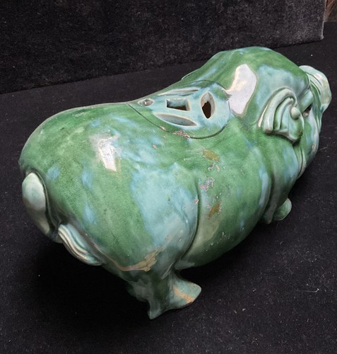 LARGE GREEN GLAZED Chinese PIGGY BANK Vintage 14” x 8” x 6” - Picture 7 of 8