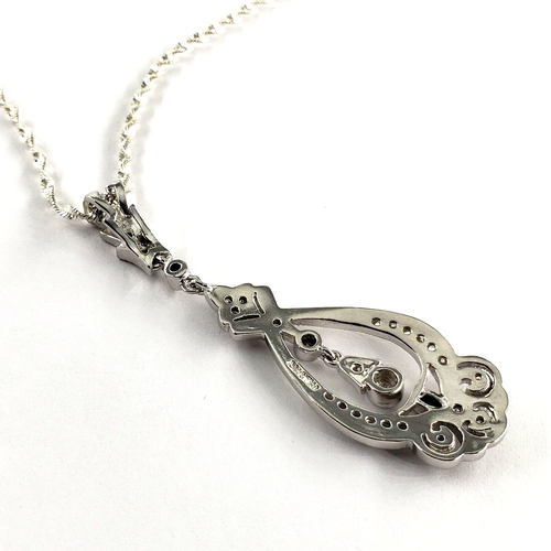 THAILAND Vintage Sterling Silver Necklace 20" Art Deco CZ Pendant Sapphire Blue - Picture 10 of 10