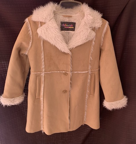 Rothschild Tan Suede Coat Girls M 10/12 Pockets Lined Fur - Picture 5 of 6