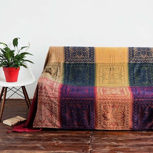 Chenille Boho Throw Blanket Reversible Tassel Sofa Bed Couch Table Dust Cover - Picture 10 of 14