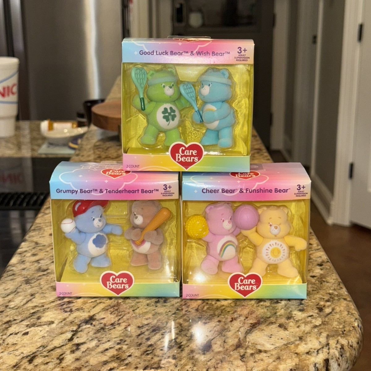 Care Bears Sport Baseball Tennis Basketball FLOCKED Figurines 6