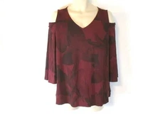 H by Halston Jet Set Cold Shoulder Shirt Jersey Red Floral A294973 Women YP17