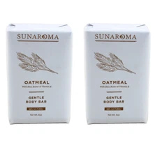 Sunaroma Soap Bar Oatmeal With Shea Butter & Vitamin E 8oz - pack of 2
