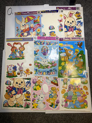 Easter Holiday Vintage Window Cling Decorations Lot of 9 Sheets
