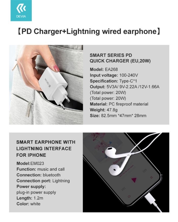 Kit Caricatore PD 20W e Auricolari Lightning Bluetooth | Ricarica Rapida