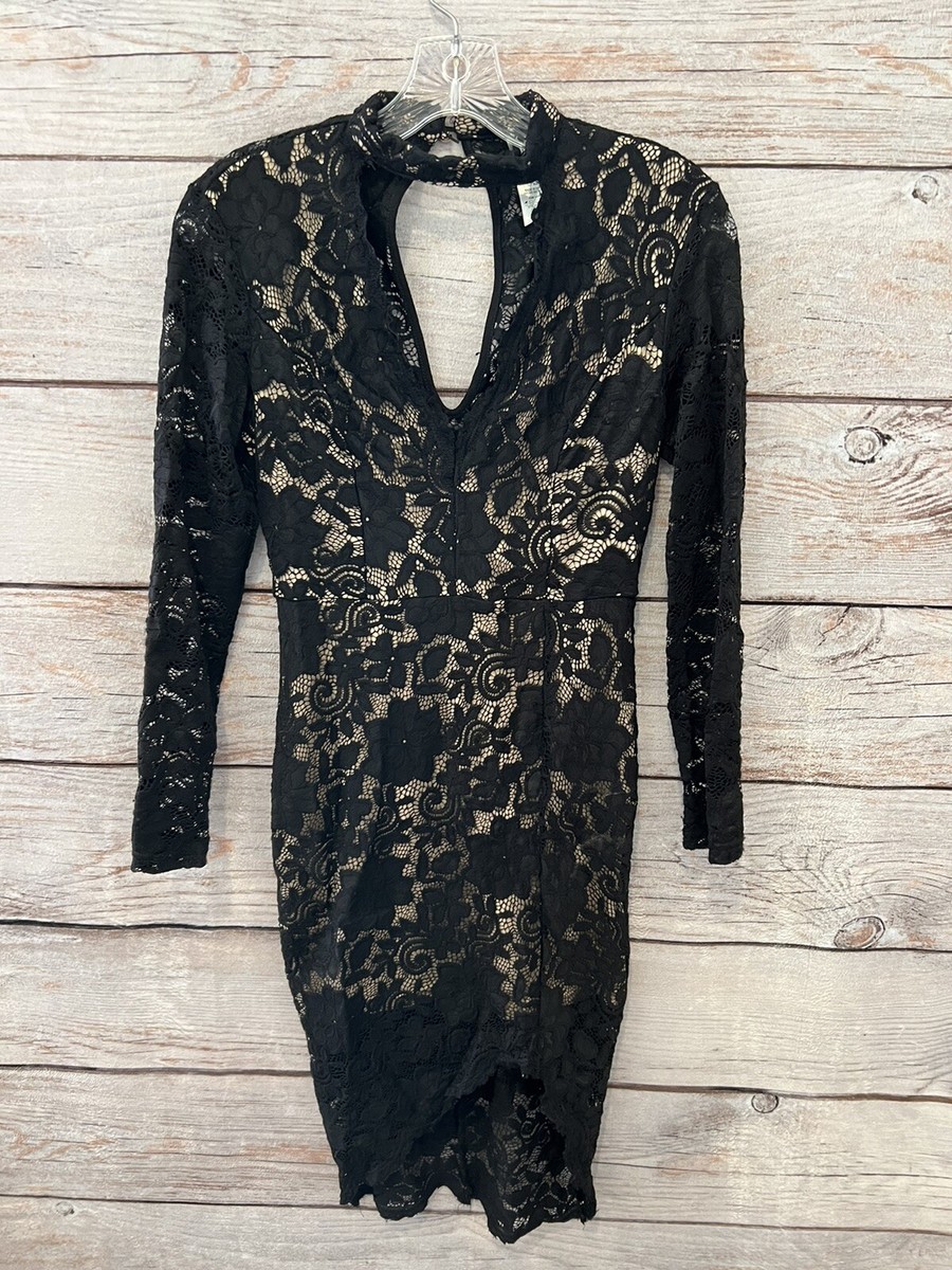 chinese dress ladies Small 80s Black Velvet Lace Choker Party Dress main image 1