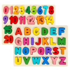 Wooden Puzzles for Toddlers, Alphabet Puzzle and Number Puzzle, 2 in 1 Preschool
