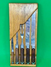 Queen Steel Cutlery Kitchen Carving Knife Set With Fork Wood Handle Wall Hanging