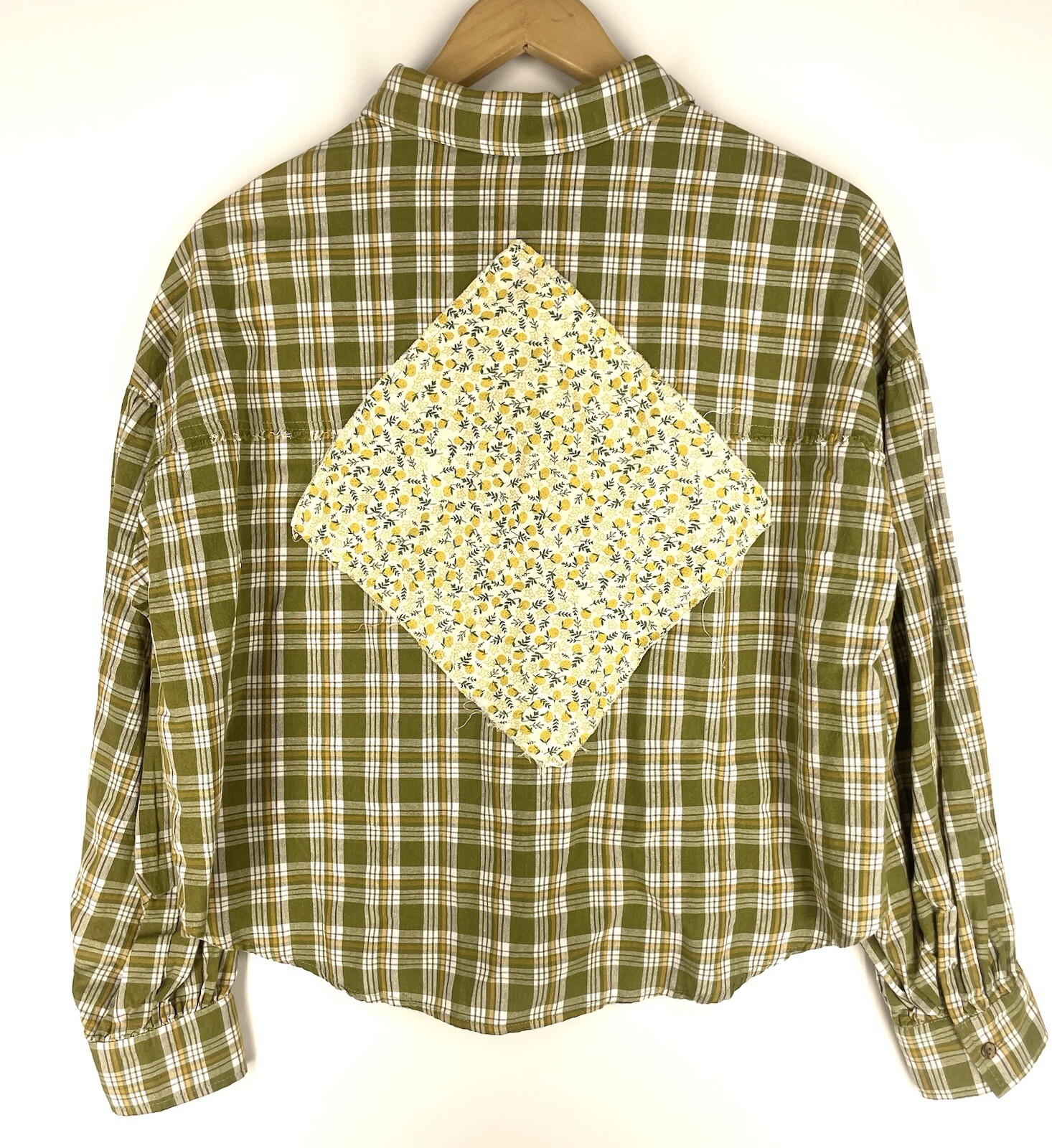 Long Sleeve Patchwork Lemons Plaid Top Small Quil… - image 6