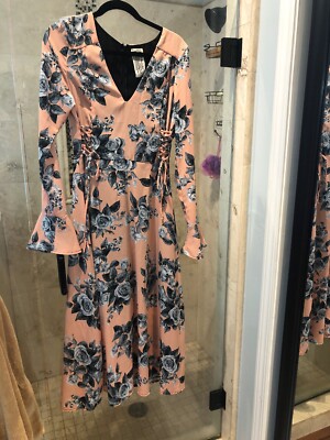 New Free People Gorgeous Midi Length Dress Deep V-Neck Peach Floral Small | eBay New Free People Gorgeous Midi Length Dress Deep V-Neck Peach Floral Small | eBay