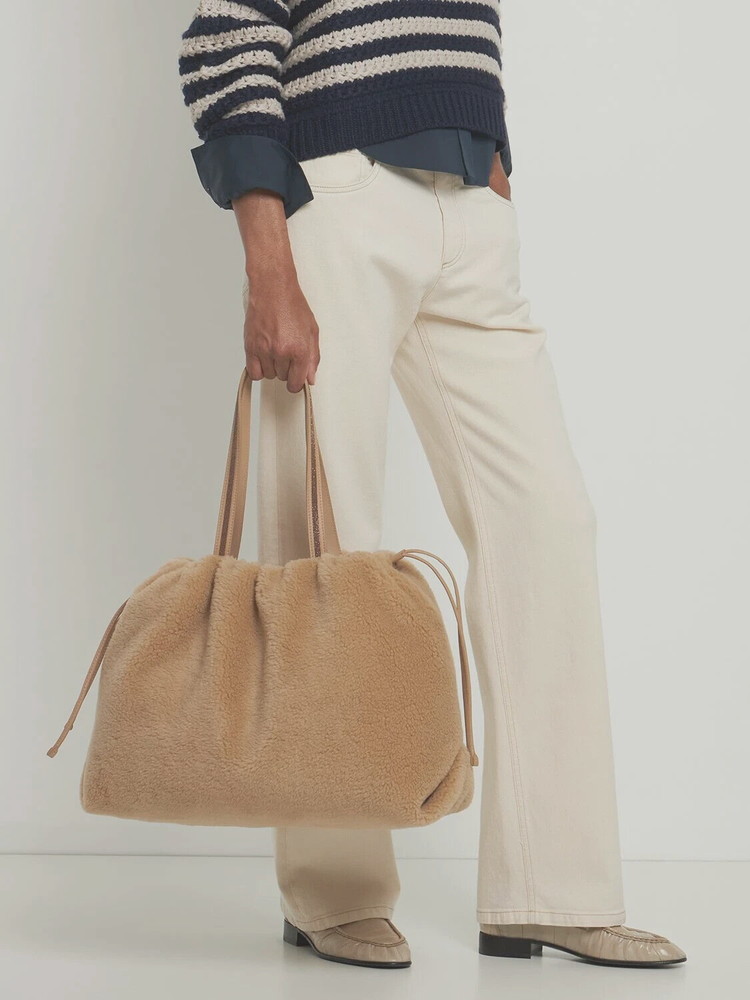 NWT$3100 Brunello Cucinelli Cashmere-Virgin Wool Fur Bag With Beaded Straps W242