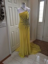 MAC DUGGAL Pageant Lemon Silk 1120P Embellished Side Halter 6