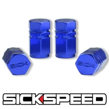 4 PC BLUE HEXAGONAL CHROMED ALUMINUM VENTIL VALVE STEM CAPS FOR TIRES P4