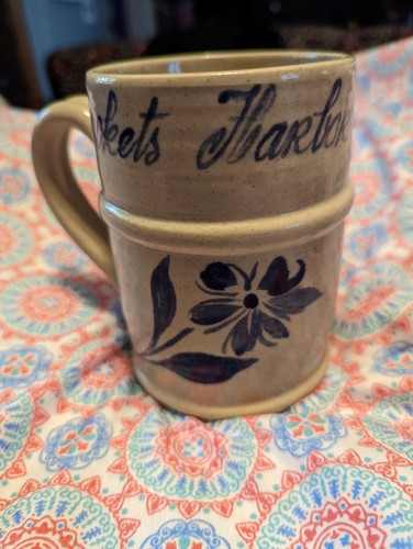 Sackets Harbor NY Williamsburg Pottery Coffee Tea Mug Glazed Tan Speckled Floral - Picture 2 of 12
