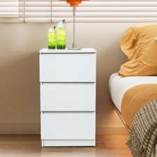 Wooden White Bedside Table Cabinets Modern Drawers Storage Bedroom Furniture