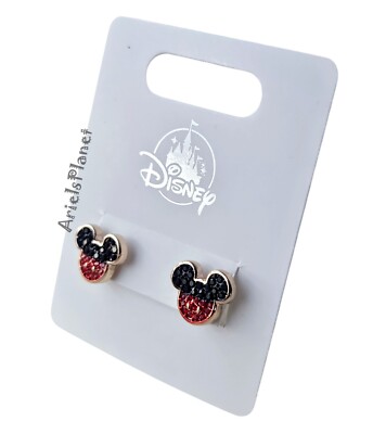Disney Parks Mickey Mouse Ear Rhinestones Black & Red Stud Earrings