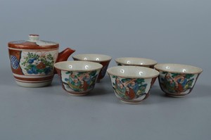 M516: Japanese Kutani-ware Person Flower pattern Sencha TEAPOT & CUPS Shoza made