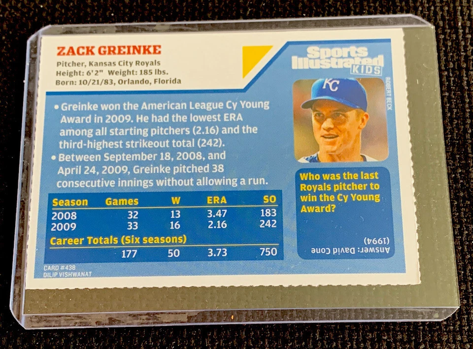 Zack Greinke RARE Kansas City Royals 2010 Sports Illustrated for Kids SI NM+ - Image 2 of 2