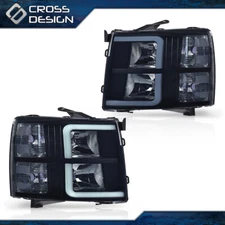 Fit For 07-13 Chevy Silverado 1500 Lens LED Bar Tube Projector Headlights DRL