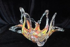 MURANO STRETCHED ART ORANGE  YELLOW TO CLEAR CENTERPIECE BOWL 12 3/4" WIDE