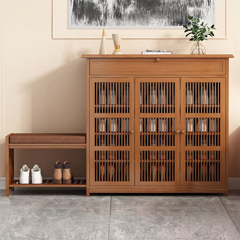 5 Tier Shoe Rack Shoes Storage Cabinet Hallway Bamboo Shoe Bench