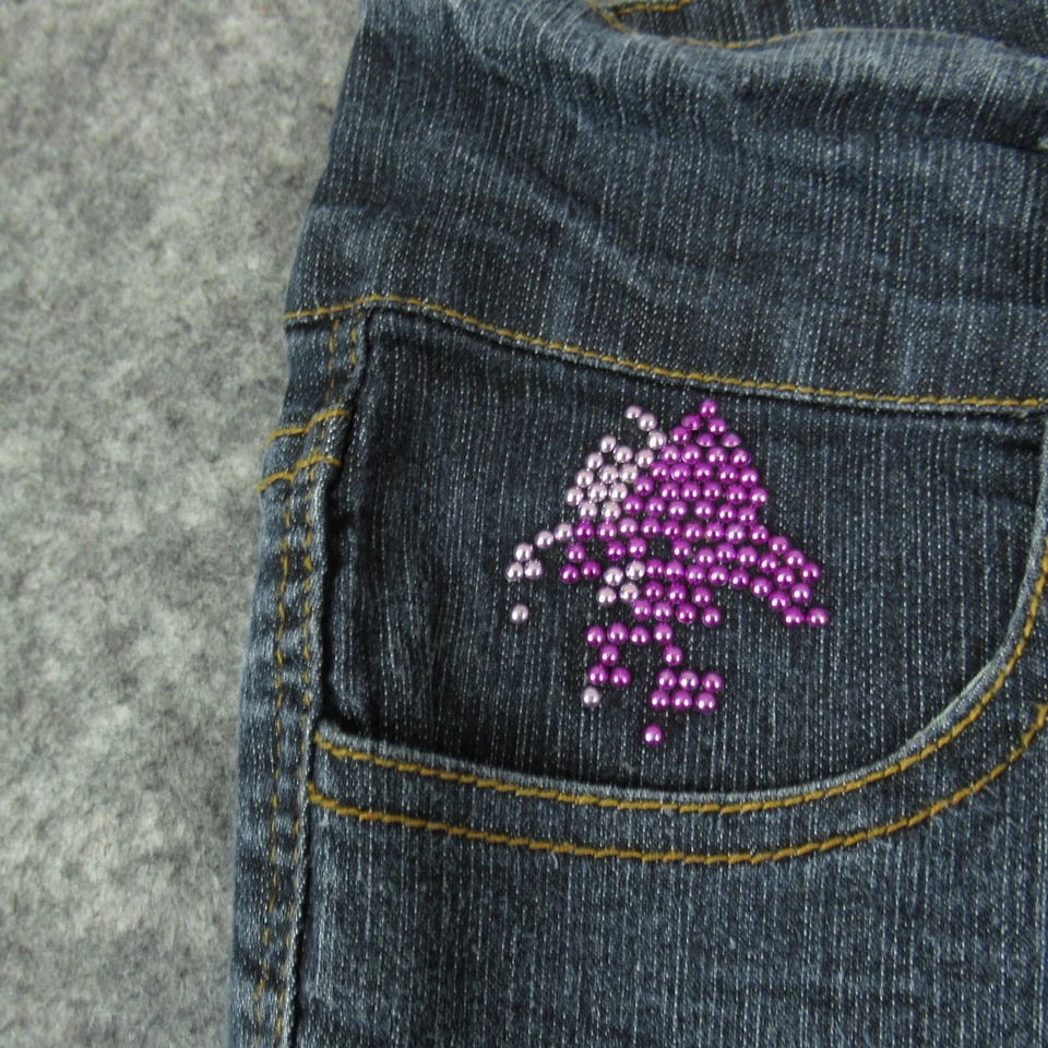 Pantalones de mezclilla Zoey Beth para mujer 13/14 azul pierna recta tiro medio cuentas lavado oscuro Foto 3 de 4