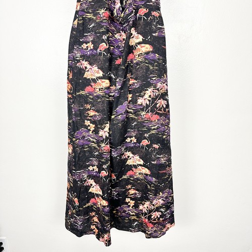 Free People Linen Beach Party Tie Shoulder Midi Dress Size 12 Tropical Printed - Picture 12 of 15