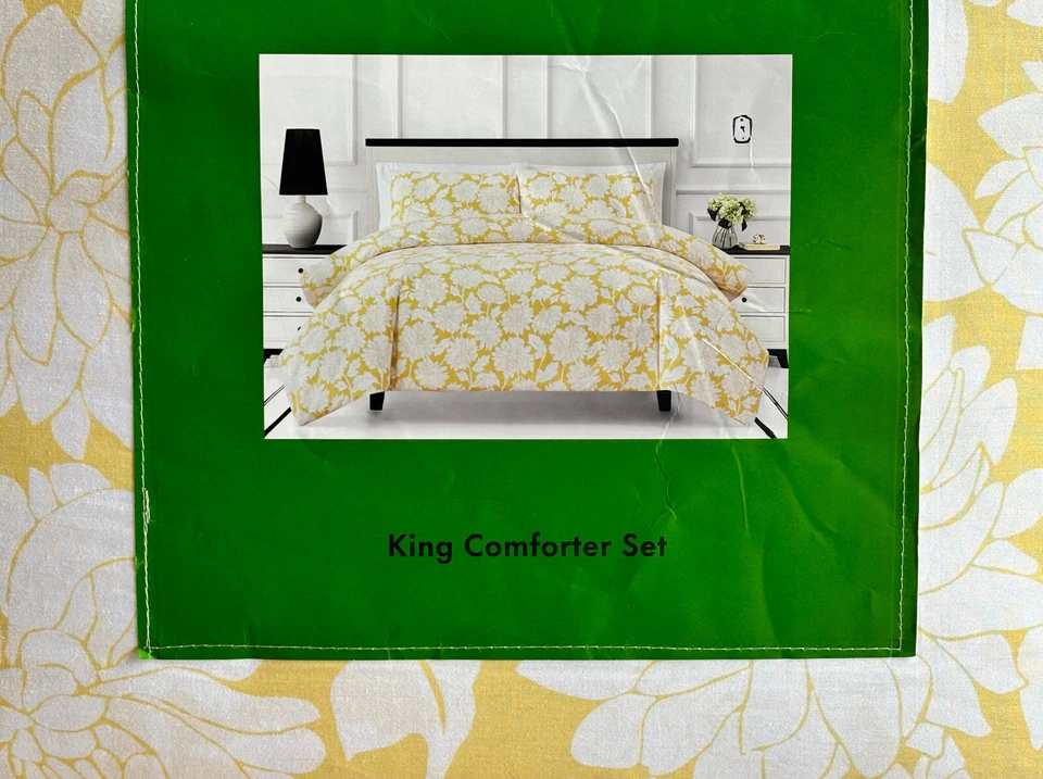 Kate Spade KING Size FESTIVE BROCADE Comforter Set (YELLOW WHITE LARGE FLORAL) - Image 4 of 4