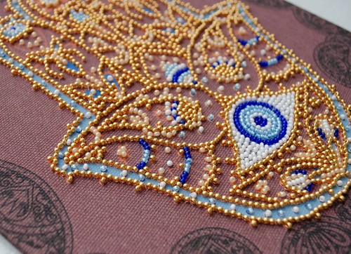 DIY Bead Embroidery Kit Golden Hamsa Beaded stitching needlepoint beadwork - Picture 3 of 12