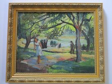 JOHN JENSEN OIL PAINTING IMPRESSIONISM 1950'S AMERICAN LISTED COASTAL LANDSCAPE JOHN JENSEN OIL PAINTING IMPRESSIONISM 1950'S AMERICAN LISTED COASTAL LANDSCAPE