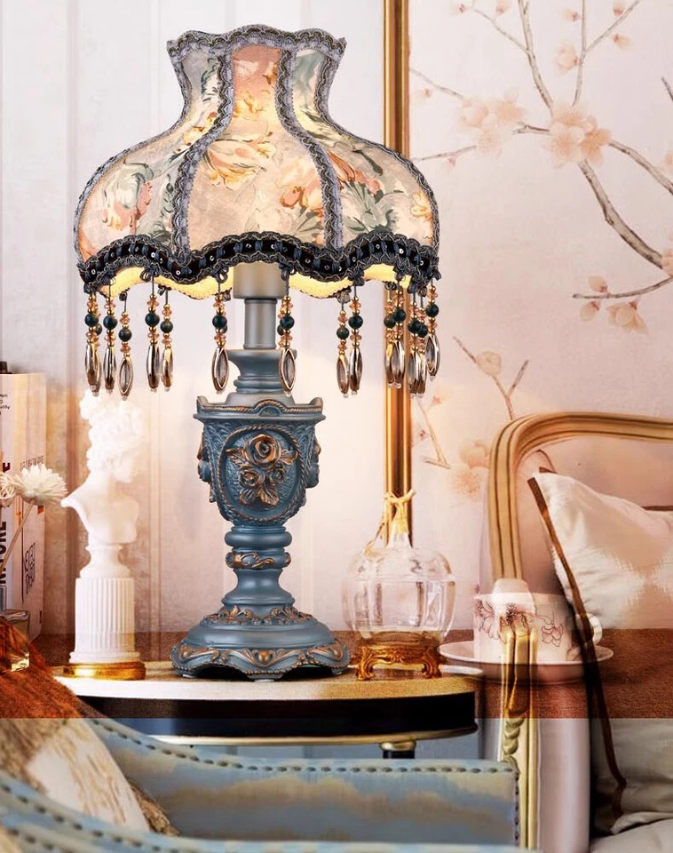 Lámparas retro europeas cortinas flecos cristal luces cortinas románticas lámpara de mesa decoración Foto 4 de 4