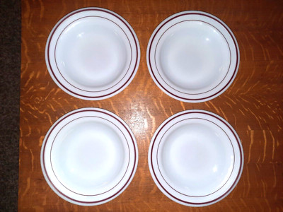 Set of 4 Corning Pyrex Tableware 9-1/8'' Wide-Rim, Double Band Soup / Pasta Bowls