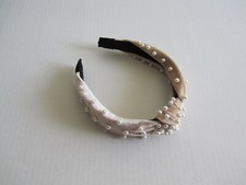 New Women  s Pearl Like Beads Beige Velvet Hairband/Headband