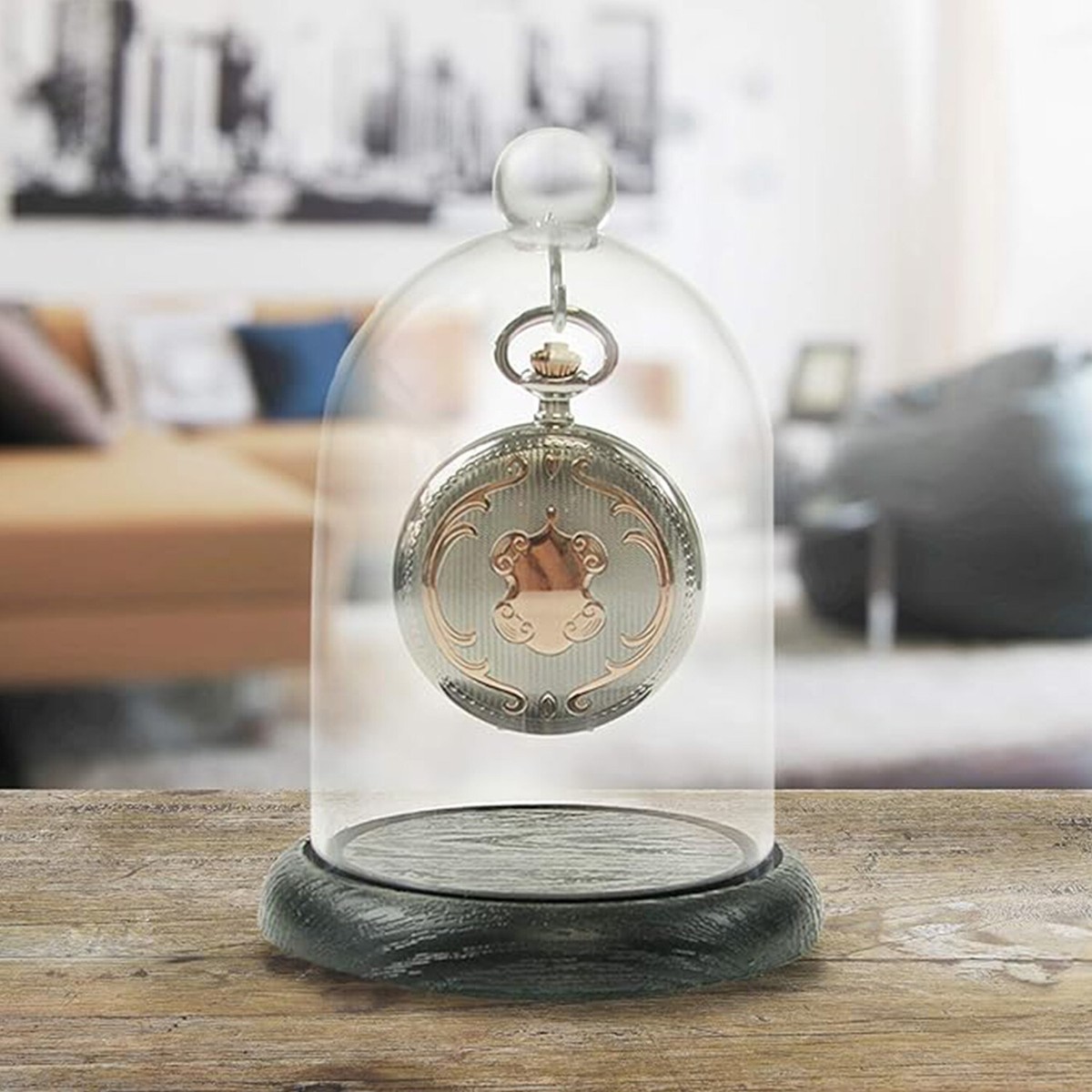 SELVA Echtglasdom mit Haken, zur staubfreien Aufbewahrung von Taschenuhren