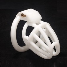 Resin Male Chastity Device White Cage for Men Short Lock Belt with 4 Rings CC543
