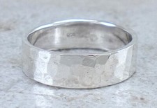 THICK 925 STERLING SILVER 7MM HAMMERED BAND RING size 6 style r2416