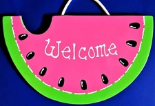 WATERMELON Welcome PINK SIGN Deck Pool Patio Tiki Bar Backyard Porch Wall Plaque