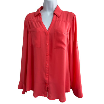 Express Coral  Button Down Shirt Medium Office Preppy Classic Business Casual