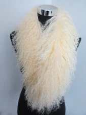  100% Real Mongolian lamb fur scarf with clip / collar/ Beige wrap /women cape