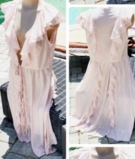 Victorias Secret rare vintage M L Long satin robe ruffles gold cream pinstripe
